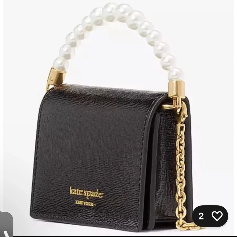 Kate Spade‎ Black Mini Bag with Pearl Handle /Chain NWOT